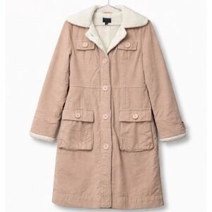 Y2k Women's American Eagle Outfitters Tan Sherpa Lined Long Jacket Size S